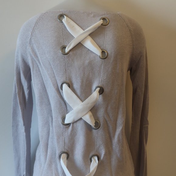LISA TODD LINEN RIBBON LACE UP PULLOVER SWEATER M* - Picture 10 of 15